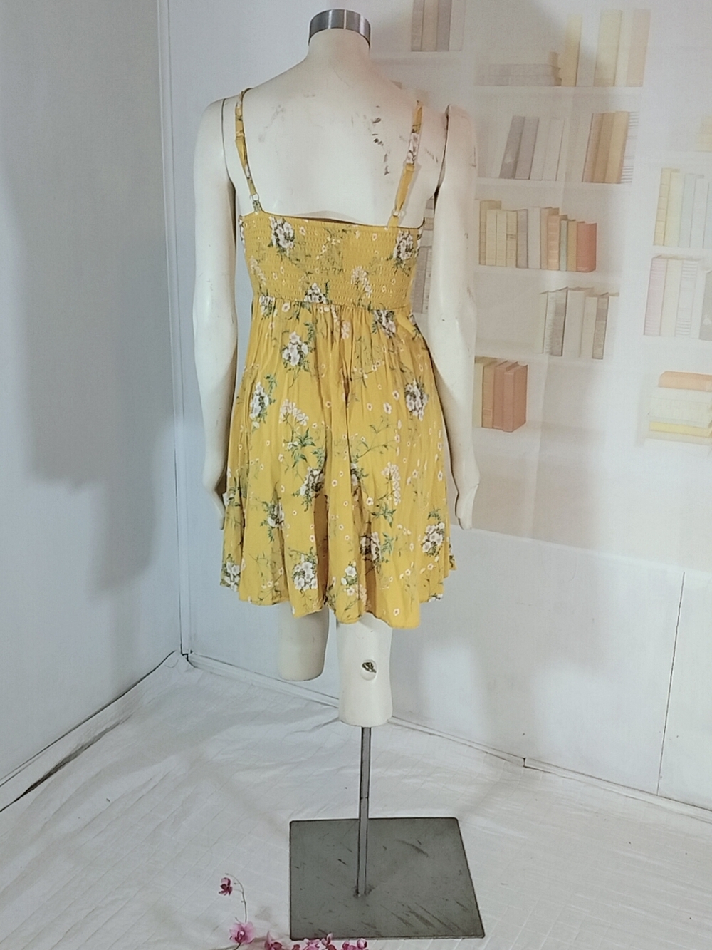 Old Navy Yellow Floral Spaghetti Strap Mini Dress - Picture 3 of 4